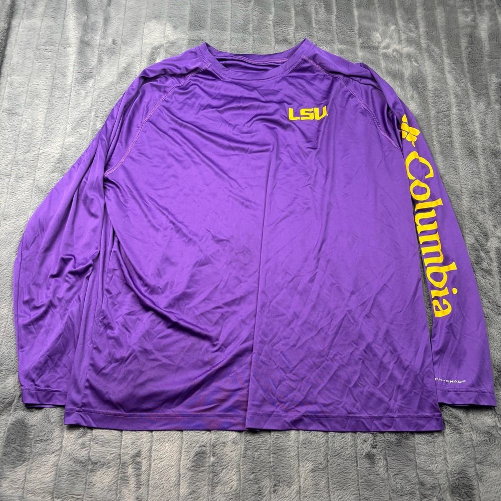 Columbia LSU Tigers PFG Long Sleeve Shirt Mens 3X Purple Omni-Shade 14739